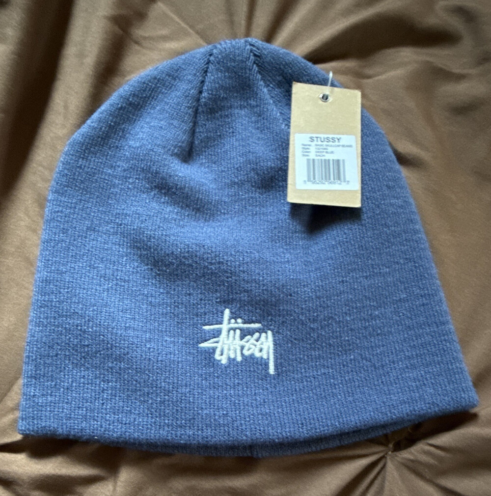 STUSSY MEN'S BASIC SKULLCAP BEANIE HAT SOLID DEEP BLUE ONE SIZE